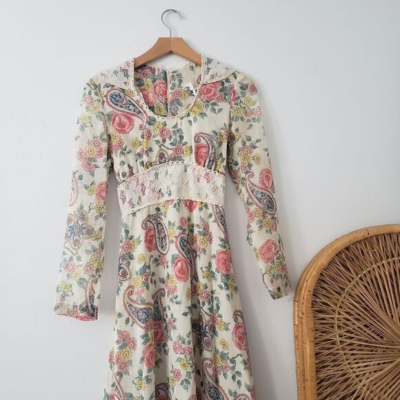Vintage Act I Paisley Floral Long Dress - Picture 1 of 9